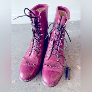 Genuine leather high quality purple lace up roper boots